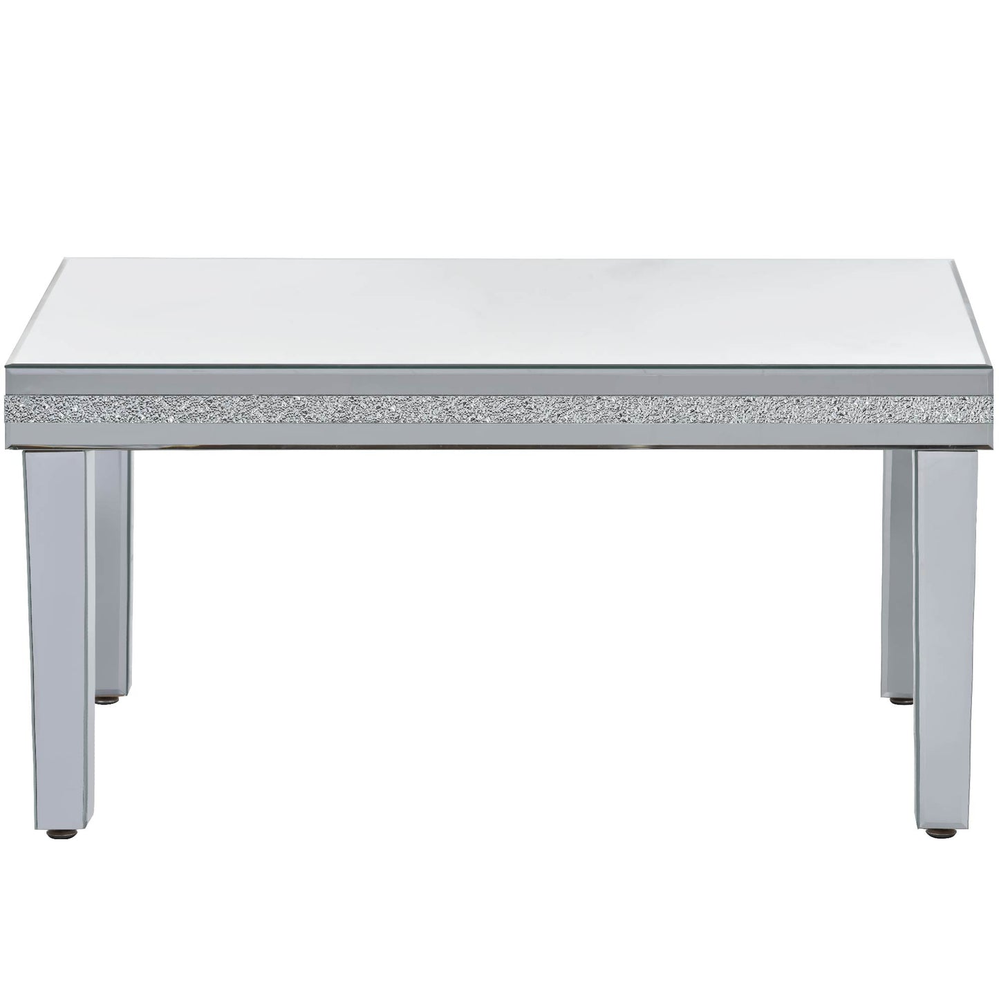 The ON-TRANS stylish modern glass mirrored coffee table features a crystal design and adjustable height legs in silver - The Nex Store