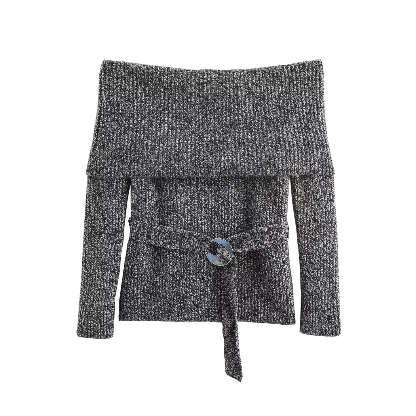 European and American autumn new style fashionable one collar long sleeved waistband top for women - The Nex Store