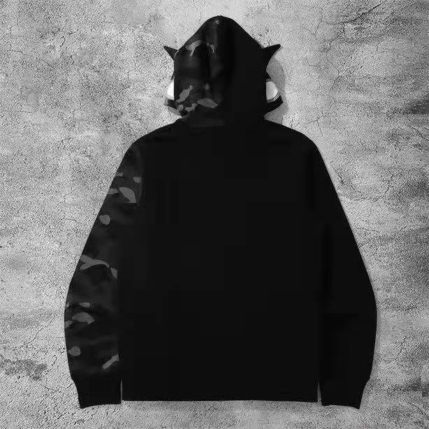 New trendy cartoon printed camouflage patchwork cardigan with zipper and hoodie for teenagers' casual hoodie - The Nex Store