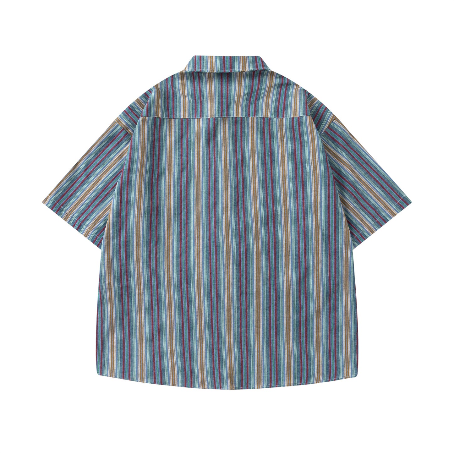 Retro Colorful Striped Short-Sleeved Shirt for Men and Women - The Nex Store