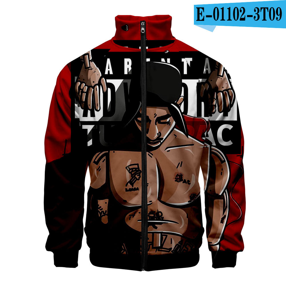 Rap singer 2PAC peripheral 3D color printed casual stand up collar sweatshirt - The Nex Store