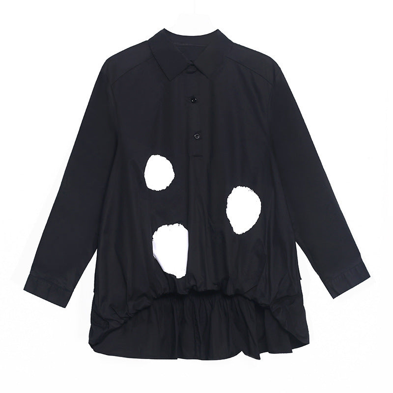Retro Hong Kong style circle printed long sleeved shirt for women in spring and autumn, new loose and slimming design, niche pleated shirt - The Nex Store