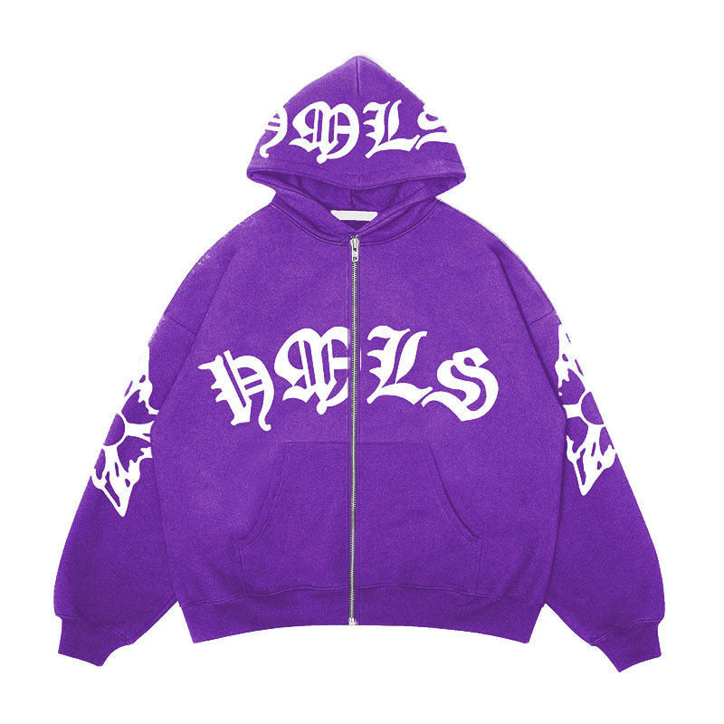 Zipper hoodie Gothic letter printed hoodie oversized hoodie - The Nex Store