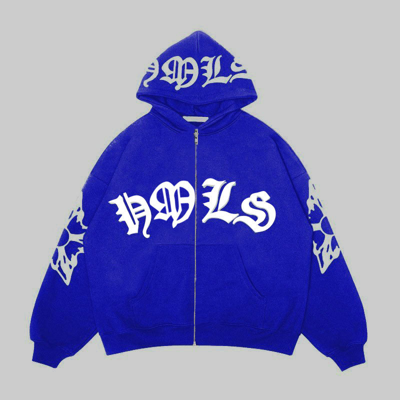 Zipper hoodie Gothic letter printed hoodie oversized hoodie - The Nex Store