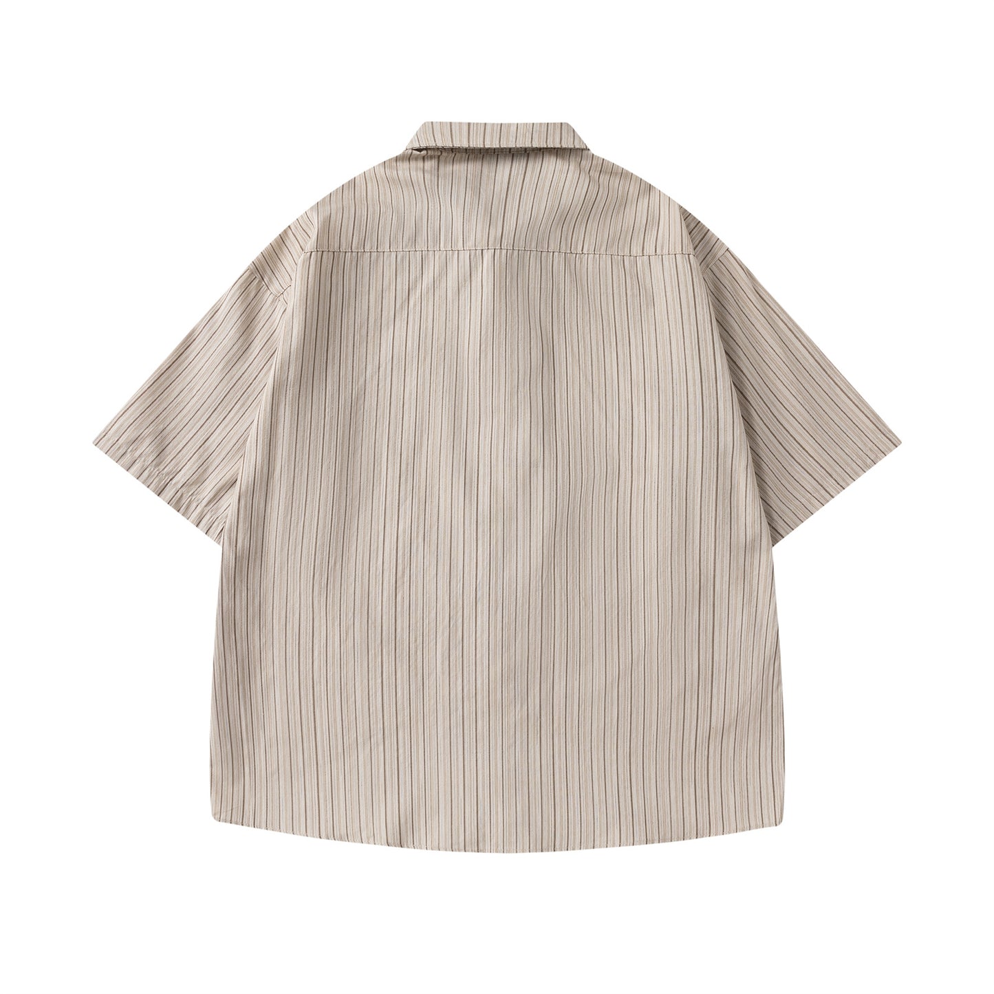 Striped Short-Sleeved Shirt Unisex College Style Loose Fit All-Match Dress Shirt with Tie - The Nex Store