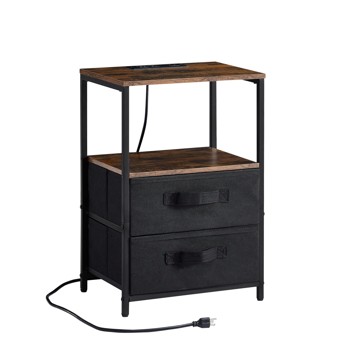 Tea table with charging station, bedside table with USB port, socket and cloth bag, 2 drawers - The Nex Store