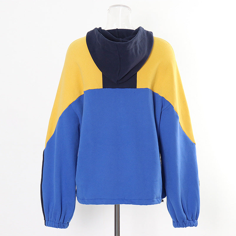 Fashionable casual style, niche design, splicing, contrasting colors, loose and versatile hooded sweatshirt for women - The Nex Store