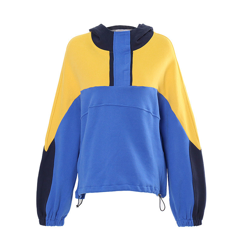Fashionable casual style, niche design, splicing, contrasting colors, loose and versatile hooded sweatshirt for women - The Nex Store