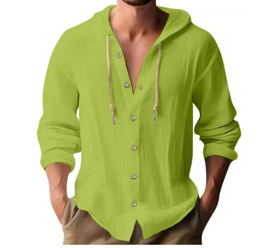 Cotton And Linen Shirt Hooded Sweater Button Long Sleeve - The Nex Store