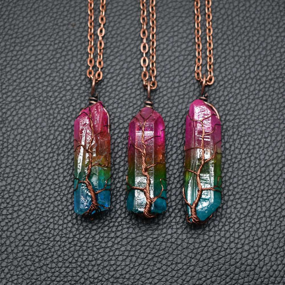 Hot Selling Stone Crystal Pillar Tree Of Life Pendant Ins Fashion Necklace - The Nex Store