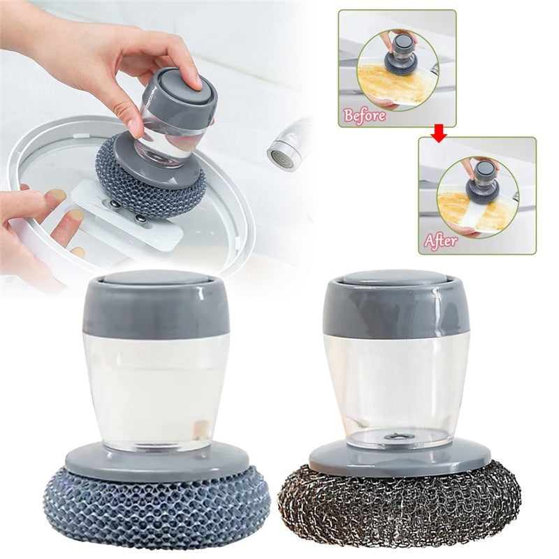 Kitchen Soap Dispensing Palm Brush Cleaner Push-type Brush Kitchen Detergent Tools - The Nex Store