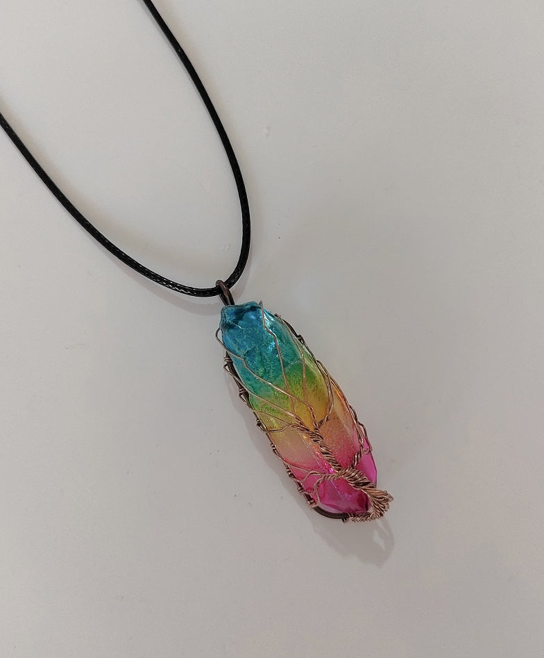 Hot Selling Stone Crystal Pillar Tree Of Life Pendant Ins Fashion Necklace - The Nex Store