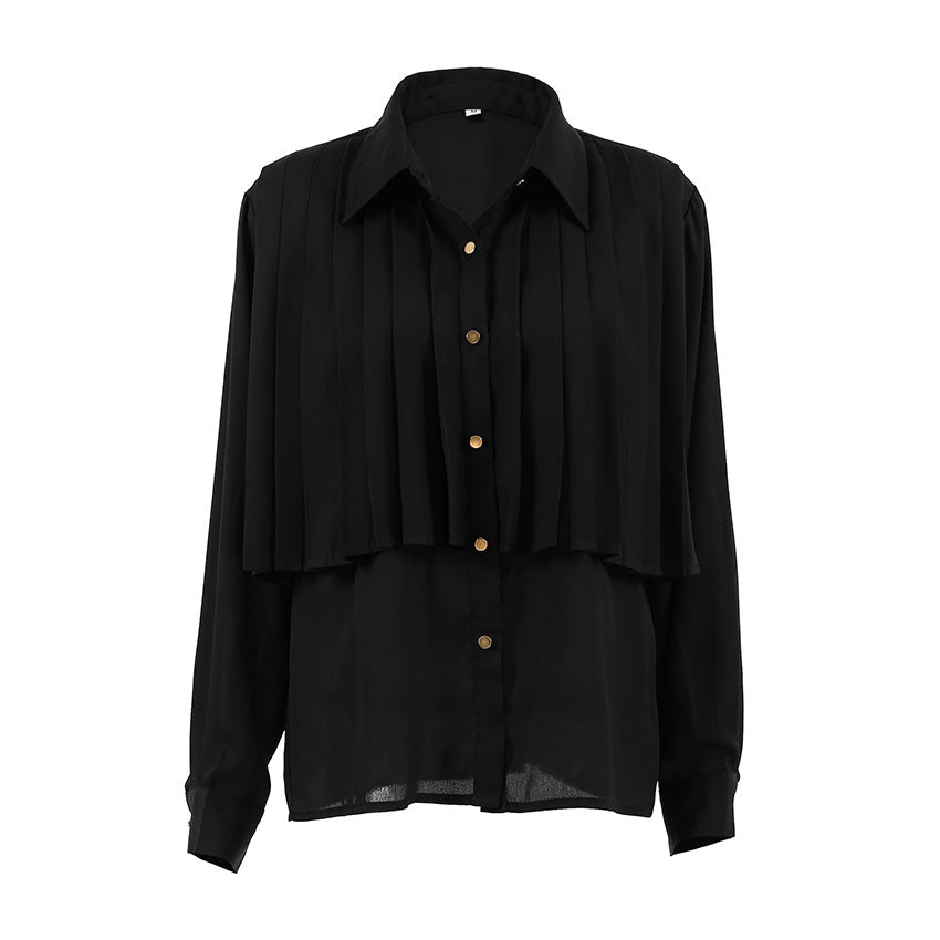 Early autumn pleated French white shirt women's long sleeved chiffon top commuting professional women's clothing - The Nex Store