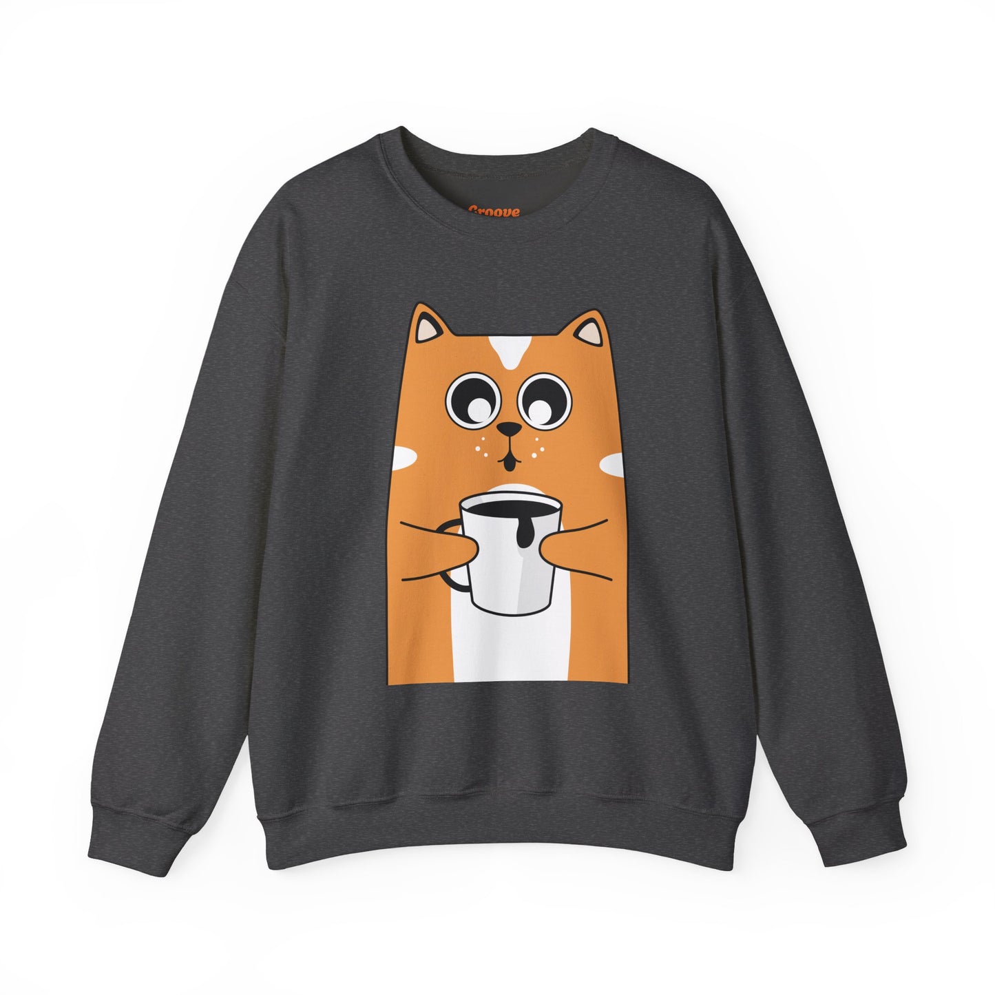 Cute Cat Mug Sweatshirt, Cozy Crewneck, Cat Lover Gift, Animal Apparel, Perfect for Fall, Fun Pet Sweatshirt - The Nex Store