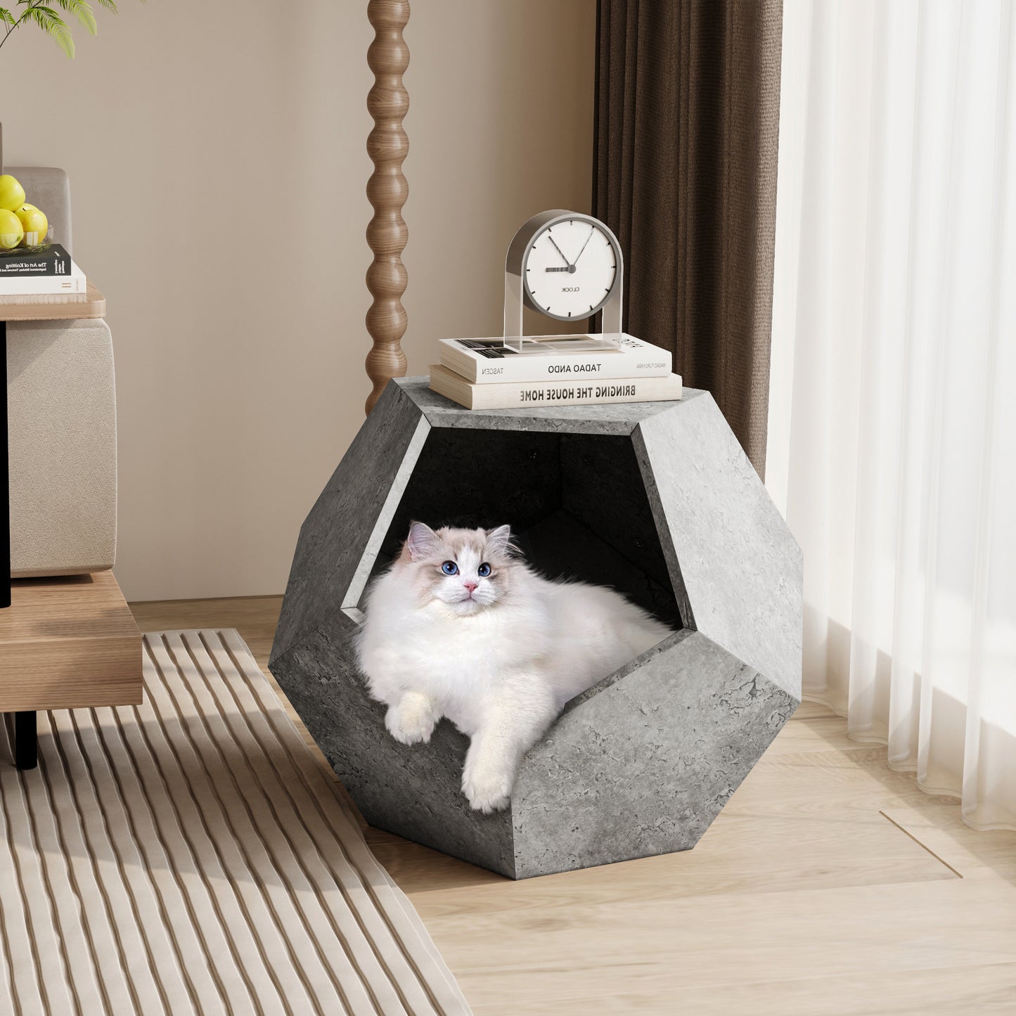 25.98"Modern Pet Furniture Cat Litter Side Table, Sofa Side Table, Planter MDF Multifunctional Furniture, Cement Gray - The Nex Store