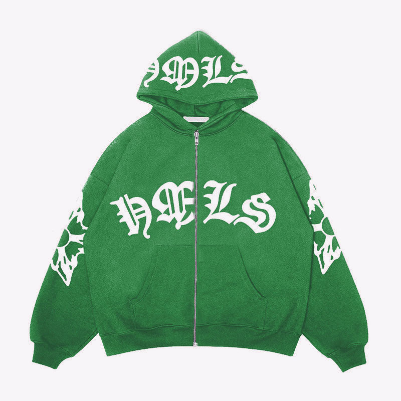 Zipper hoodie Gothic letter printed hoodie oversized hoodie - The Nex Store