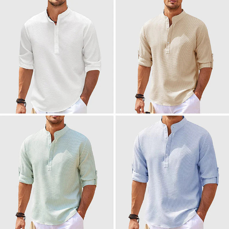 Men's Casual Shirt Long Sleeve Stand Collar Solid Color Shirt Mens Clothing - The Nex Store