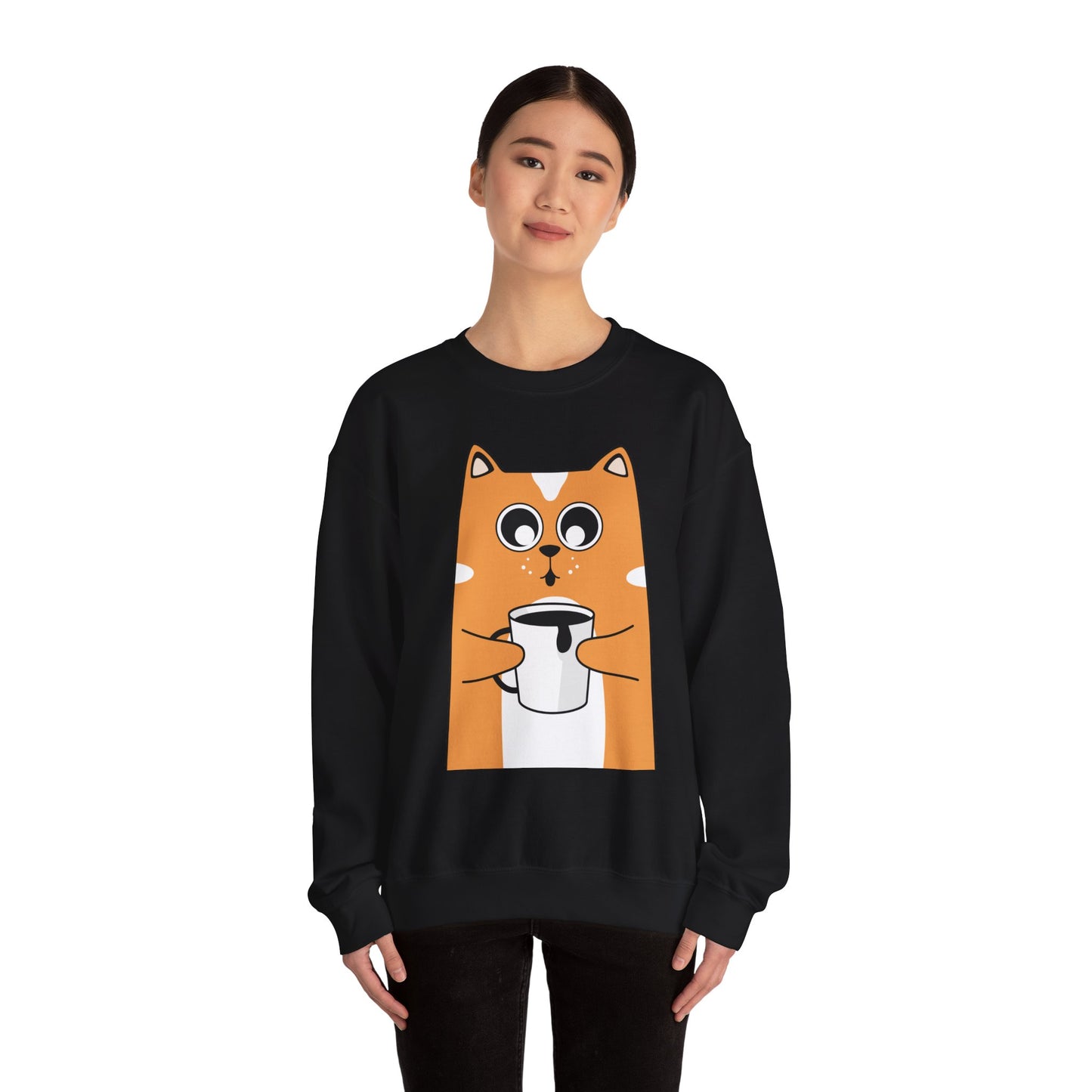 Cute Cat Mug Sweatshirt, Cozy Crewneck, Cat Lover Gift, Animal Apparel, Perfect for Fall, Fun Pet Sweatshirt - The Nex Store