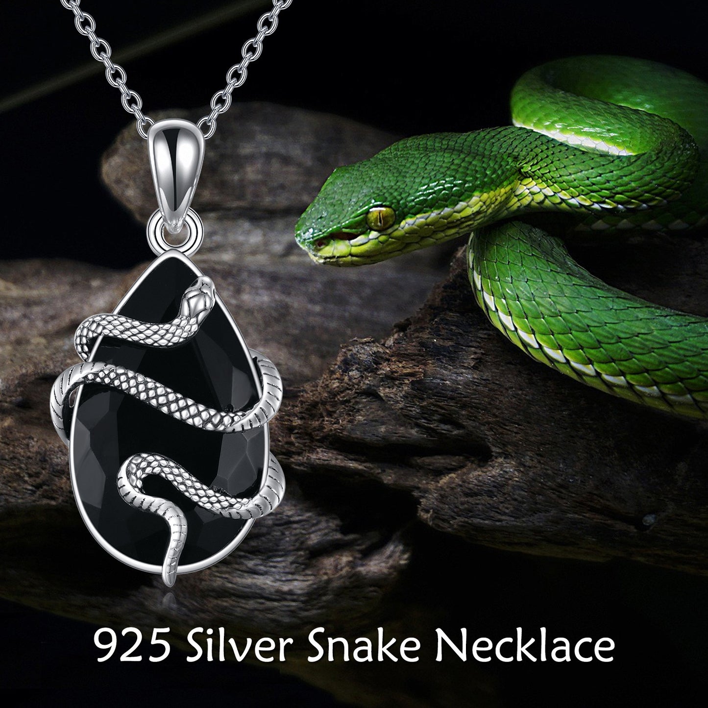 Sterling Silver Black Obsidian Tourmaline Crystal Snake Necklace Jewelry as Gifts - The Nex Store