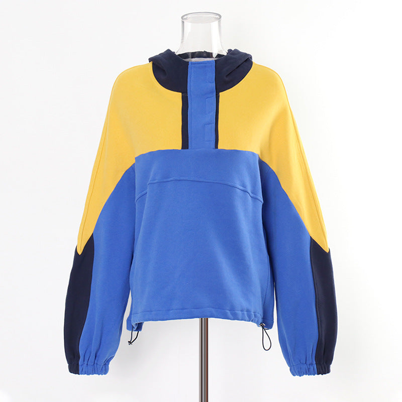 Fashionable casual style, niche design, splicing, contrasting colors, loose and versatile hooded sweatshirt for women - The Nex Store