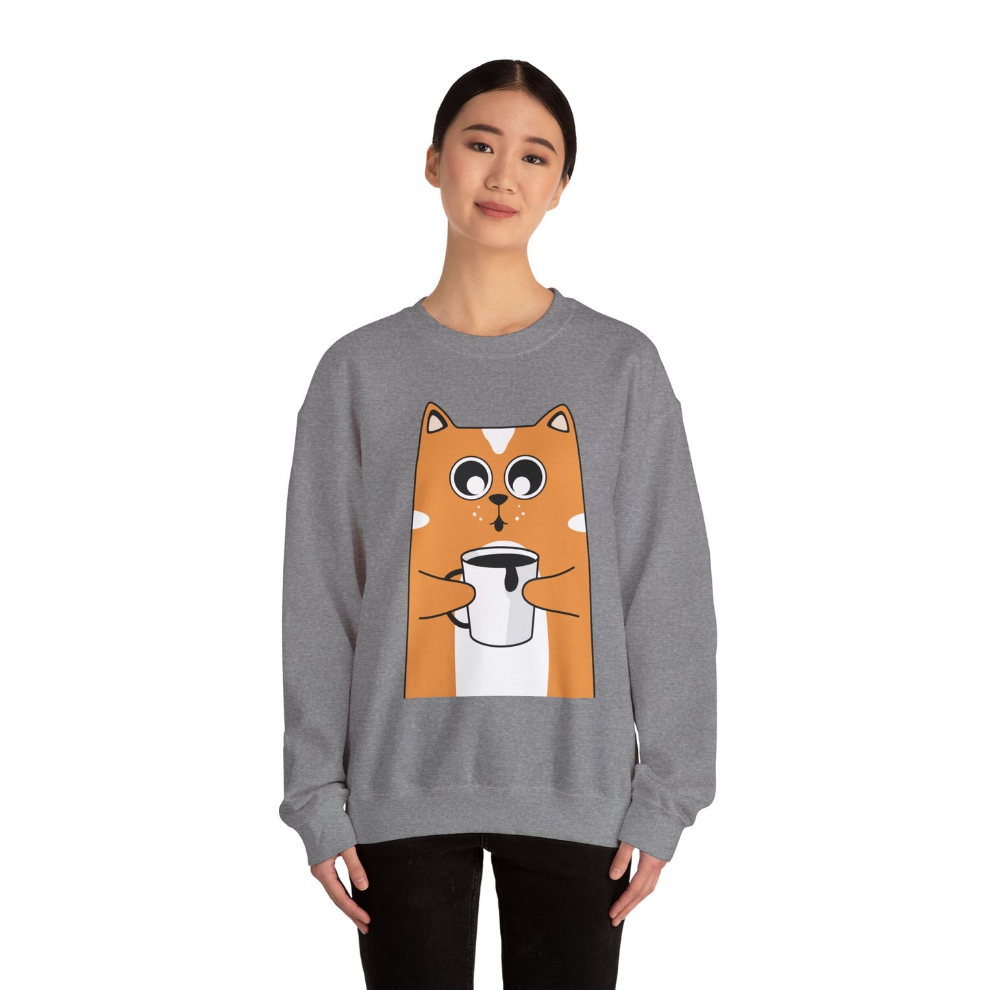 Cute Cat Mug Sweatshirt, Cozy Crewneck, Cat Lover Gift, Animal Apparel, Perfect for Fall, Fun Pet Sweatshirt - The Nex Store