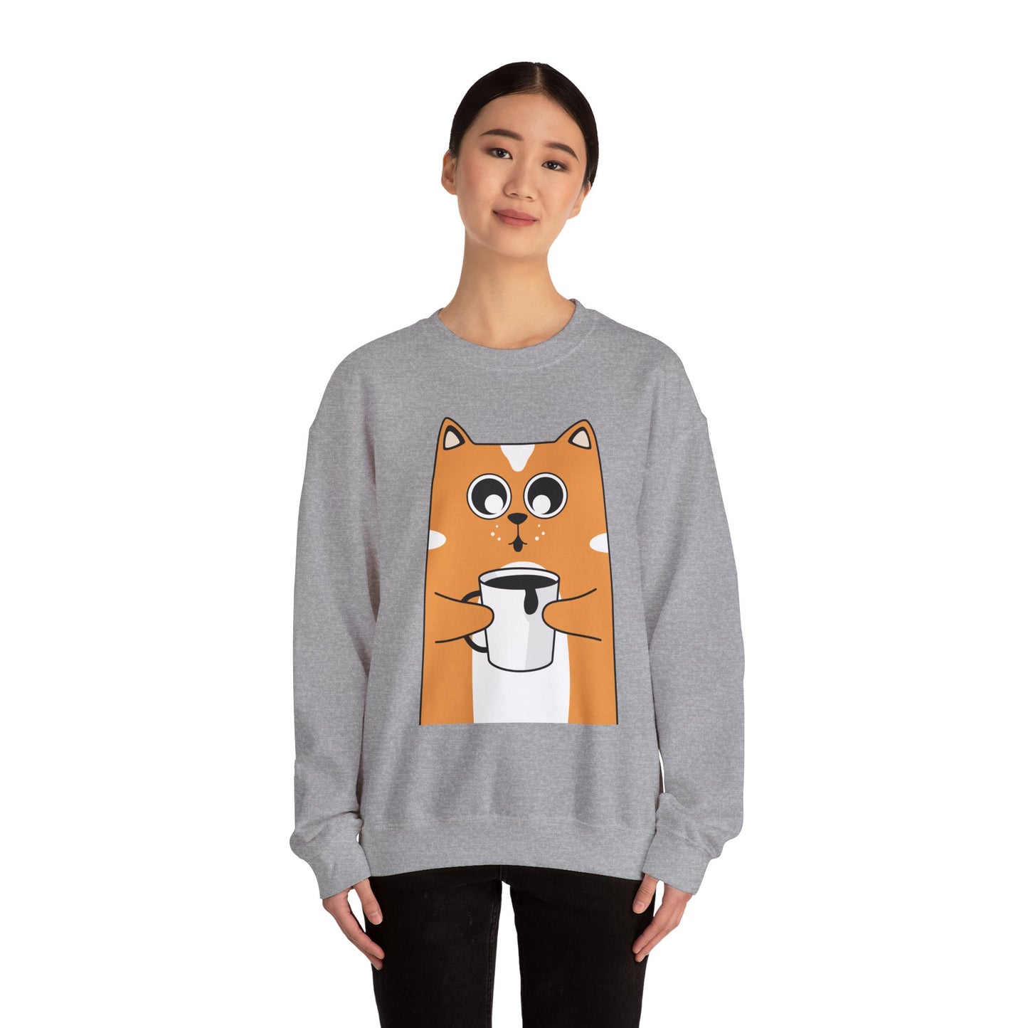 Cute Cat Mug Sweatshirt, Cozy Crewneck, Cat Lover Gift, Animal Apparel, Perfect for Fall, Fun Pet Sweatshirt - The Nex Store