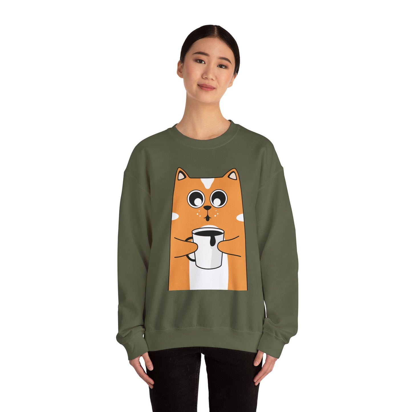 Cute Cat Mug Sweatshirt, Cozy Crewneck, Cat Lover Gift, Animal Apparel, Perfect for Fall, Fun Pet Sweatshirt - The Nex Store