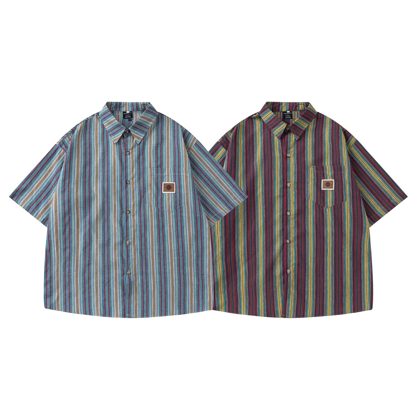 Retro Colorful Striped Short-Sleeved Shirt for Men and Women - The Nex Store
