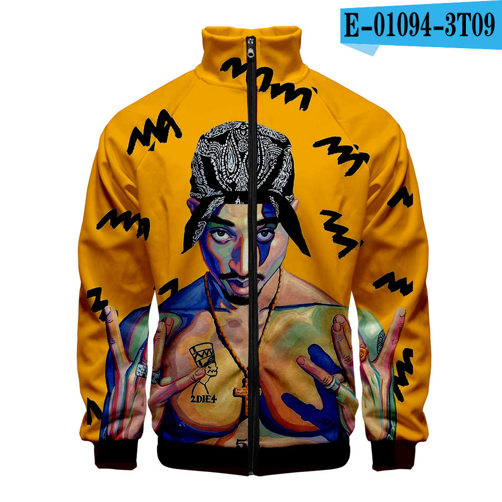 Rap singer 2PAC peripheral 3D color printed casual stand up collar sweatshirt - The Nex Store