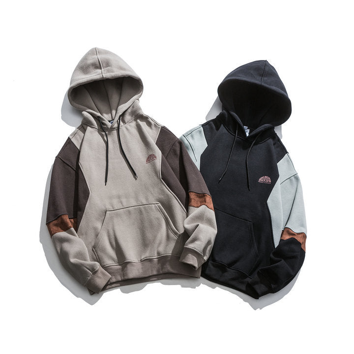 Japanese fashion brand color blocked hooded sweatshirt for men, retro city boy versatile casual top - The Nex Store
