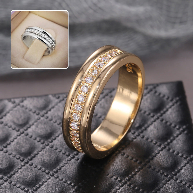 Simple Golden Sliver Rhinestones Ring Copper Plated RIngs Fashion Jewe