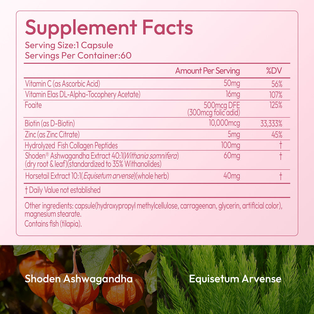 OWNONE Biotin Per Serving-HSN Care Promote Hair, Skin, Nails Growth Shoden Ashwagandha Extract Support Stress & Mood Multiple Natural Ingredients All In One 60 Capsules - The Nex Store