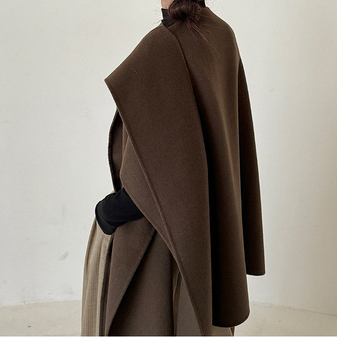 Women's woolen overcoat with a simple style and a sense of high class featuring a top cloak and shawl - The Nex Store