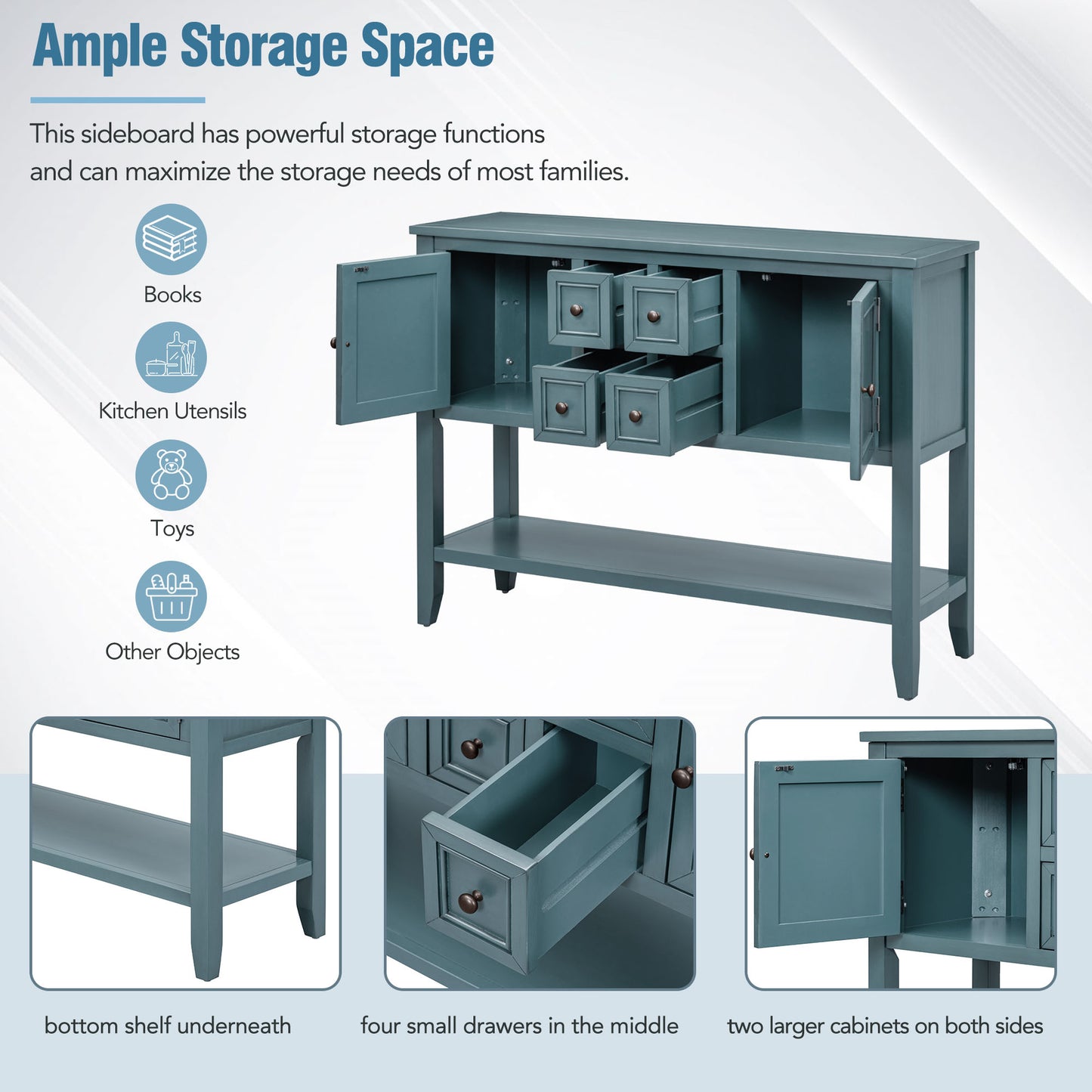 REXM Cambridge Series Spacious Storage Retro Console Desk with Four Small Drawers and Bottom Shelf - The Nex Store