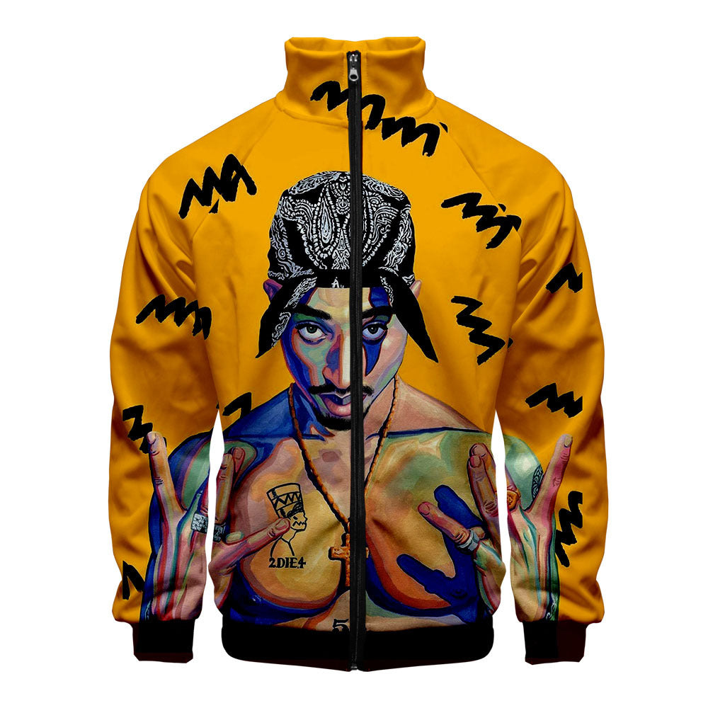 Rap singer 2PAC peripheral 3D color printed casual stand up collar sweatshirt - The Nex Store