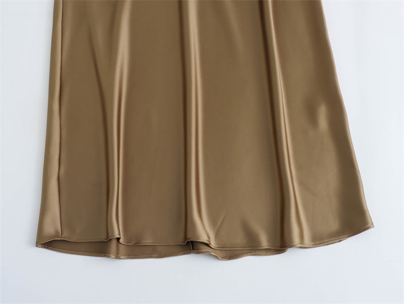 Satin Party Evening Women Midi Dress Elegant Keyhole Back A-Line Robe Sleeveless Female Long Dresses - The Nex Store