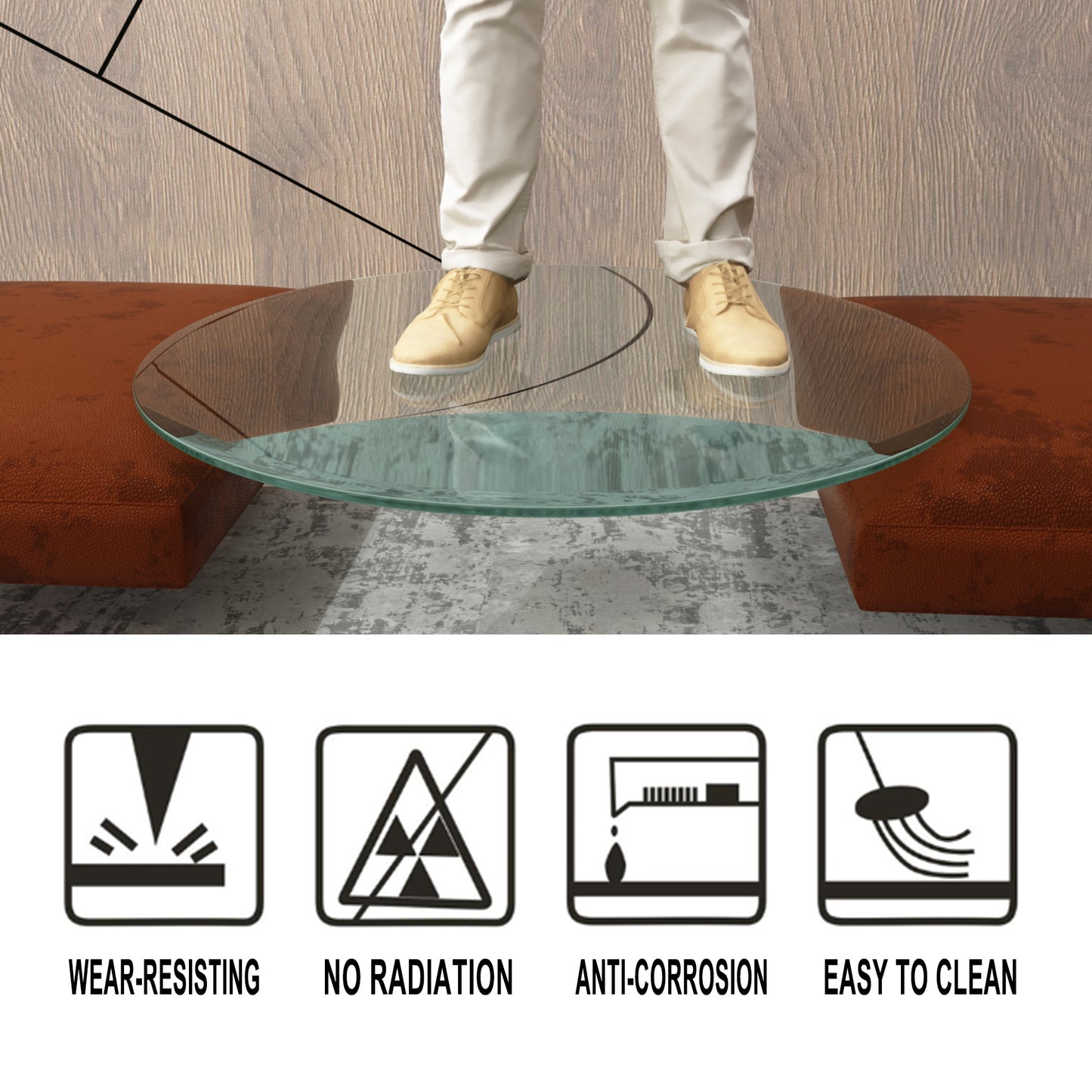 36" Inch Round Tempered Glass Table Top Clear Glass 1/4" Inch Thick Flat Polished Edge - The Nex Store