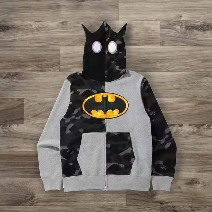 New trendy cartoon printed camouflage patchwork cardigan with zipper and hoodie for teenagers' casual hoodie - The Nex Store