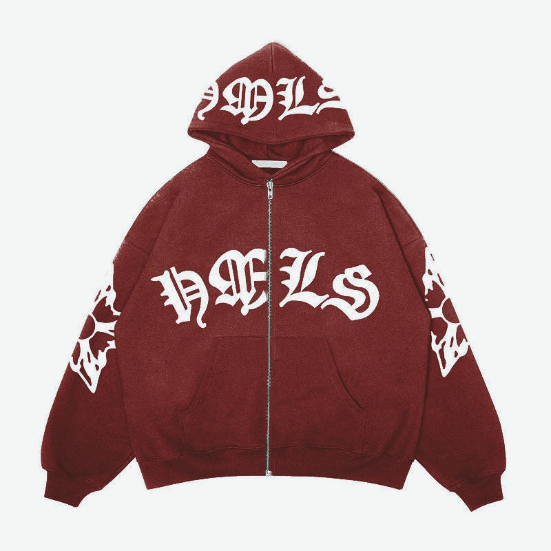 Zipper hoodie Gothic letter printed hoodie oversized hoodie - The Nex Store