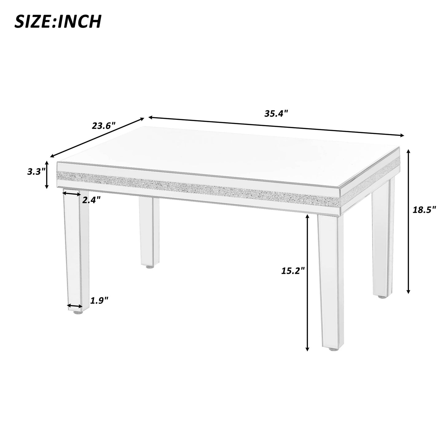 The ON-TRANS stylish modern glass mirrored coffee table features a crystal design and adjustable height legs in silver - The Nex Store