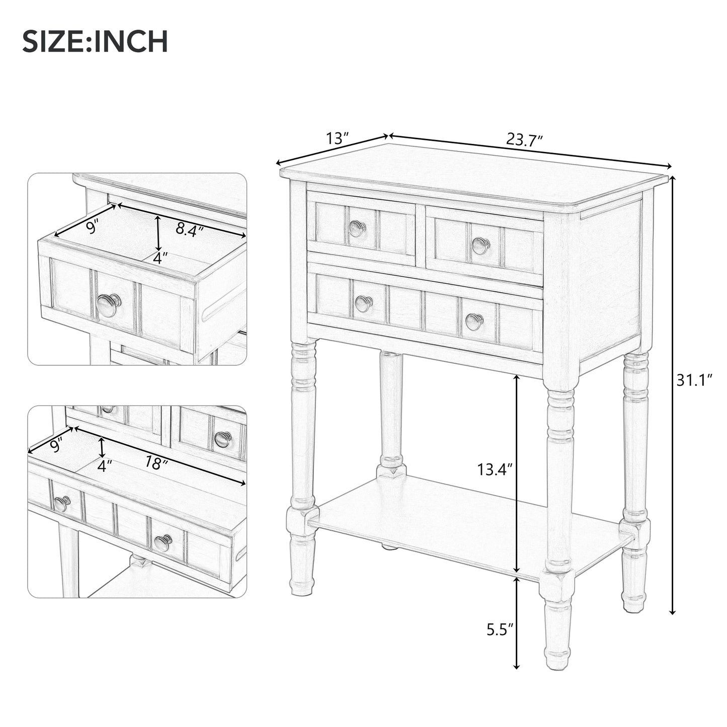 TREXM Narrow Console Table, Slim Sofa Table with Three Storage Drawers and Bottom Shelf for Living Room, Easy Assembly (Navy) - The Nex Store