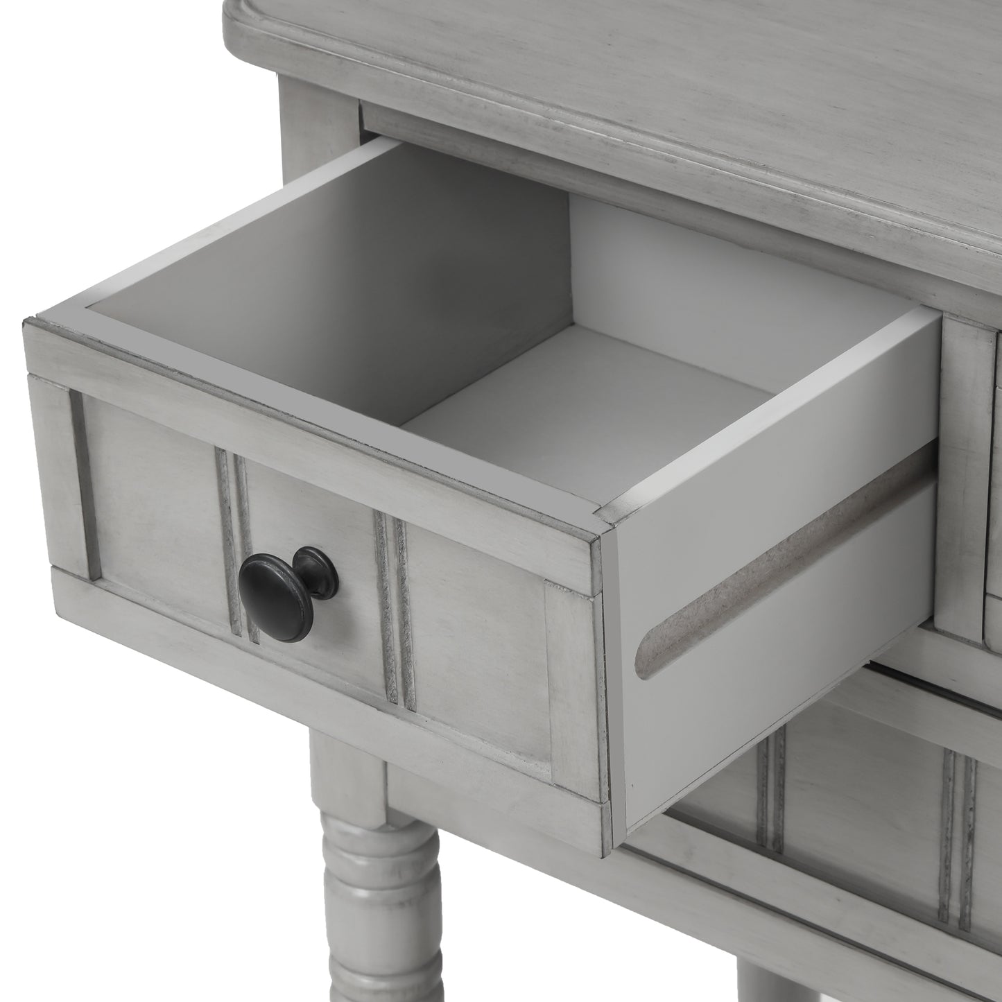 TREXM Narrow Console Desk, Thin Sofa Table with Three Storage Drawers and Living Room Bottom Shelves (Grey Washed) - The Nex Store