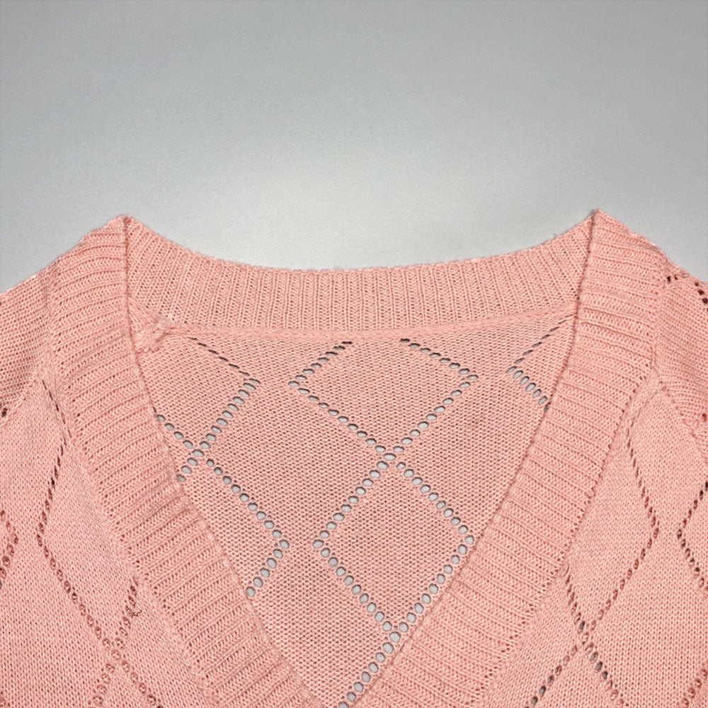 Women's Autumn/Winter Knitted Sweater V-neck Sexy Hollow Long Sleeve Loose Fashion Knitted Sweater Top for Women - The Nex Store