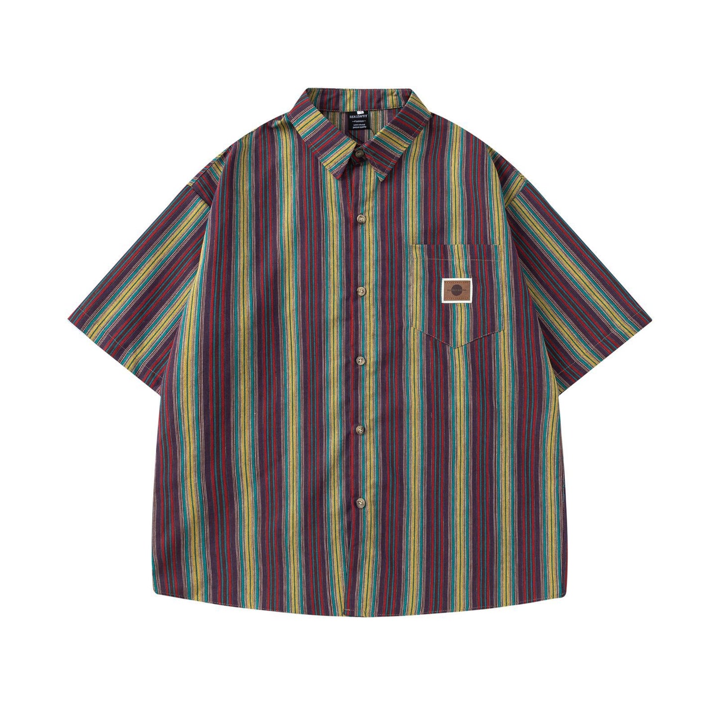 Retro Colorful Striped Short-Sleeved Shirt for Men and Women - The Nex Store