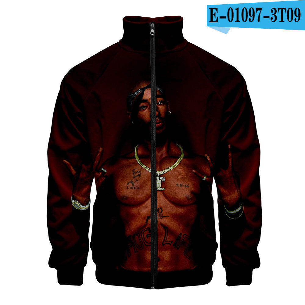 Rap singer 2PAC peripheral 3D color printed casual stand up collar sweatshirt - The Nex Store
