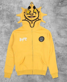 New trendy cartoon printed camouflage patchwork cardigan with zipper and hoodie for teenagers' casual hoodie - The Nex Store