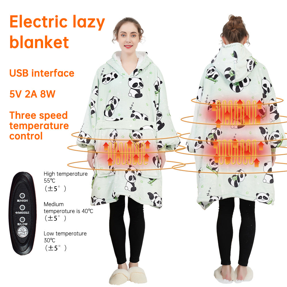 USB carbon fiber heated lazy blanket can be worn in winter, thick heating, washable lazy hoodie electric blanket - The Nex Store