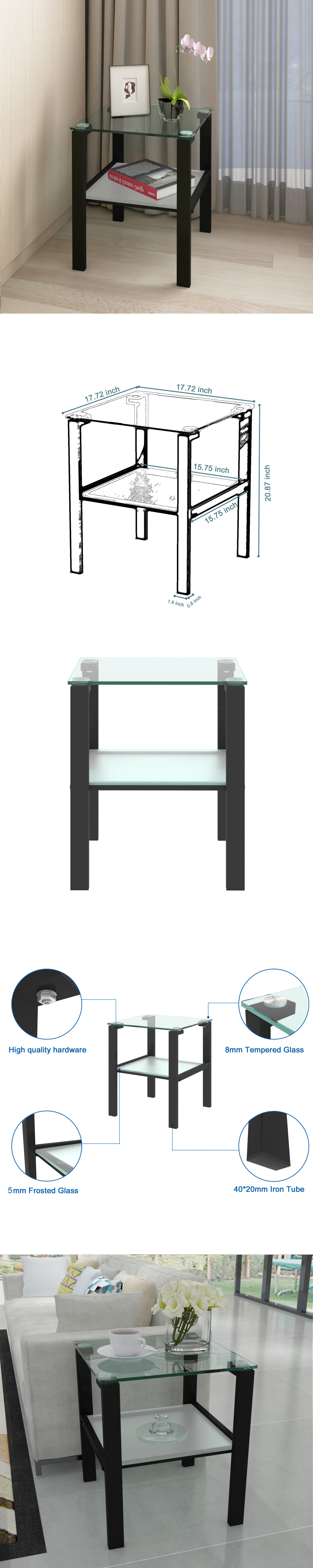 Glass two layer tea table, small round table, bedroom corner table, living room black side table - The Nex Store