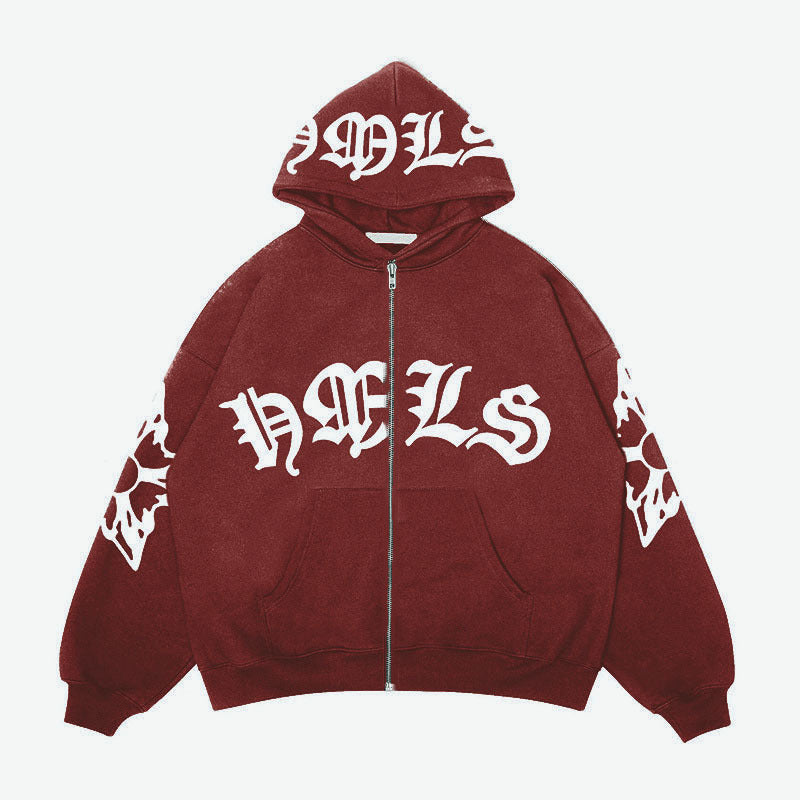 Zipper hoodie Gothic letter printed hoodie oversized hoodie - The Nex Store