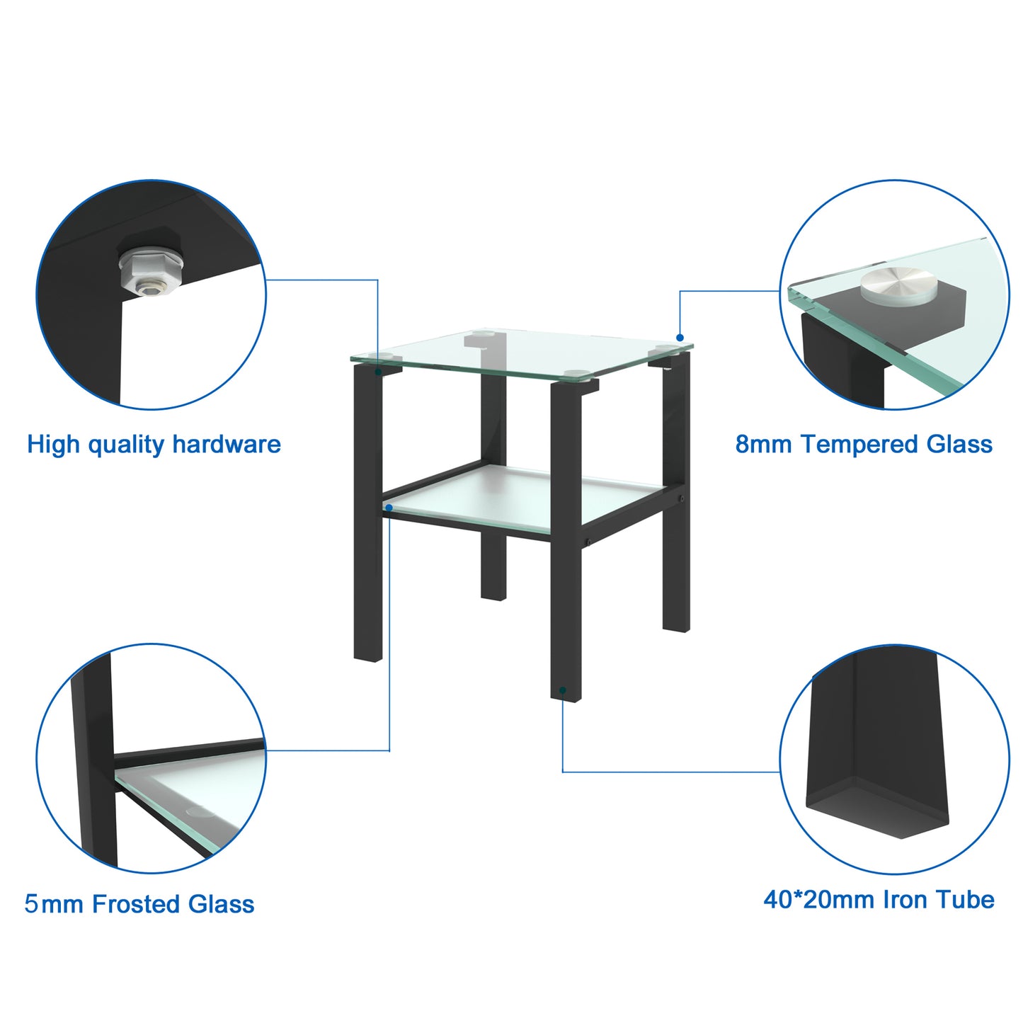Glass two layer tea table, small round table, bedroom corner table, living room black side table - The Nex Store